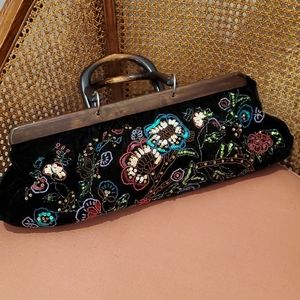 BLACK VELVET SEQUIN & BEAD HANDBAG